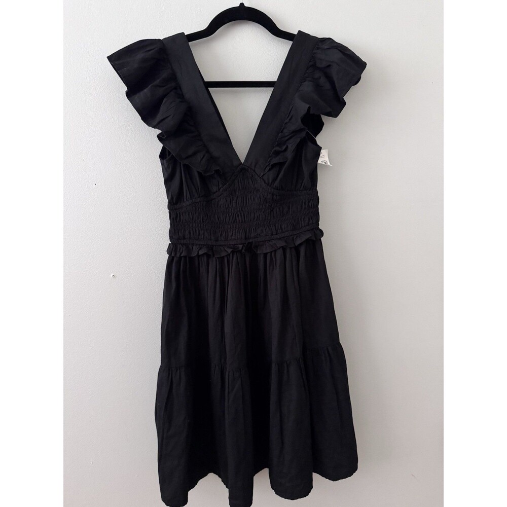 NWT Gap Women's Black V-Neck Ruffle Mini Dress Size XS